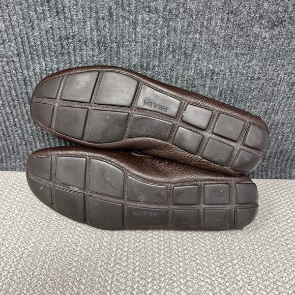 Prada Logo Pebbled Leather Driving Loafers Slip On Brown Italy Mens 7 2D2170 main image 4